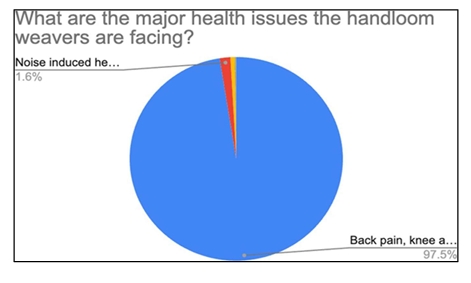 Major health issues faced by handloom weavers pie chart